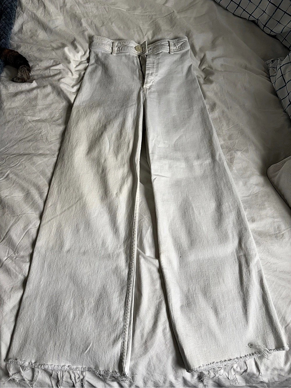 Zara Wide Leg Raw Hem Jeans in White Waist 24